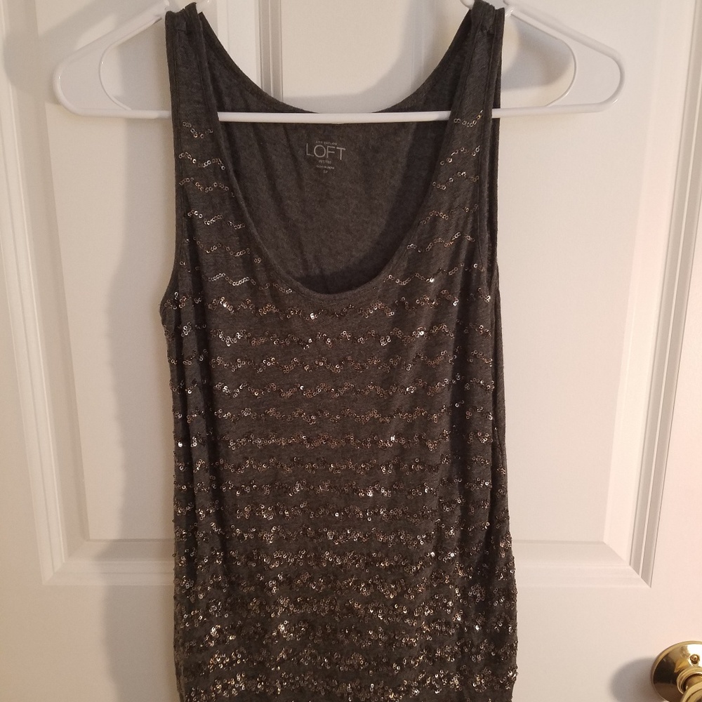 Grey and Silver Sequined Loft Tank